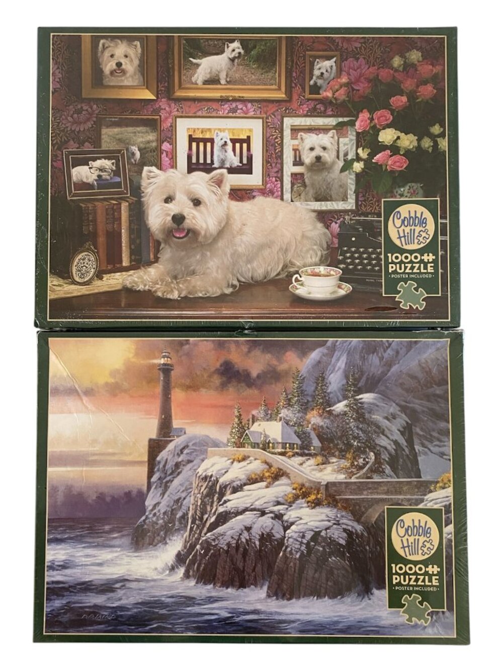 Cobble Hill 1000 Piece Jigsaw Puzzle Set Lot Of 2 Westies & Lighthouse New